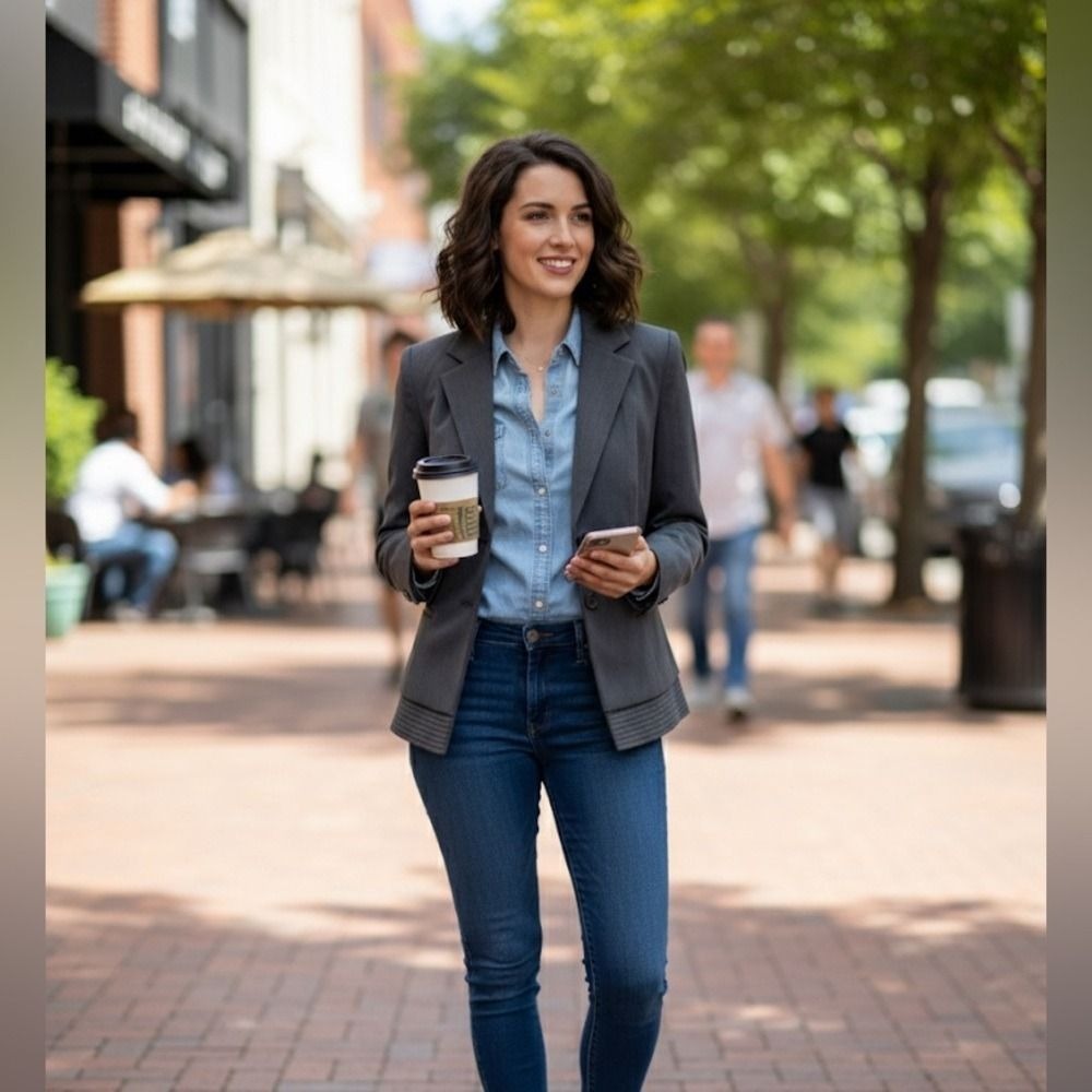 Halogen Womens Grey‎ Two-Button Structured Blazer Jacket Petite 8P